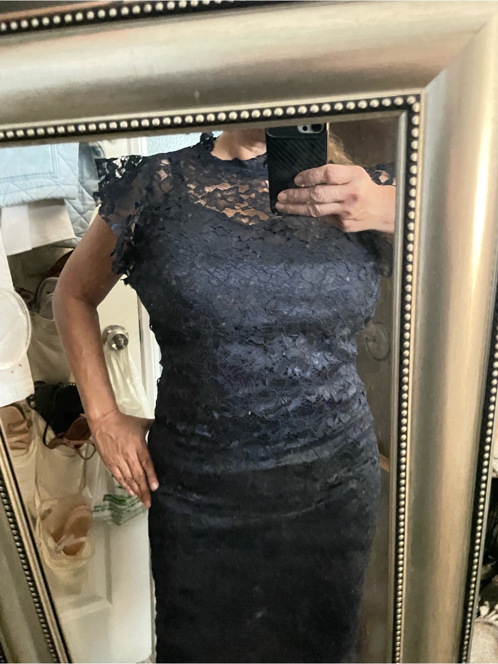 Enfocus Studio Black Lace Midi Sheath Dress